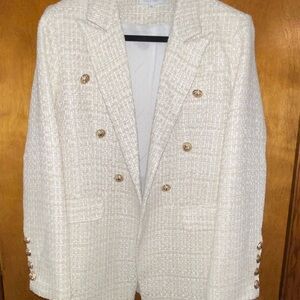 Chic Marble Cream Double-Breasted Women's Blazer